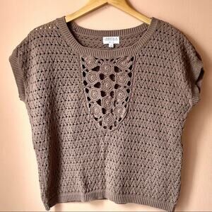 Vintage Crochet Floral Top Womens Petite Medium